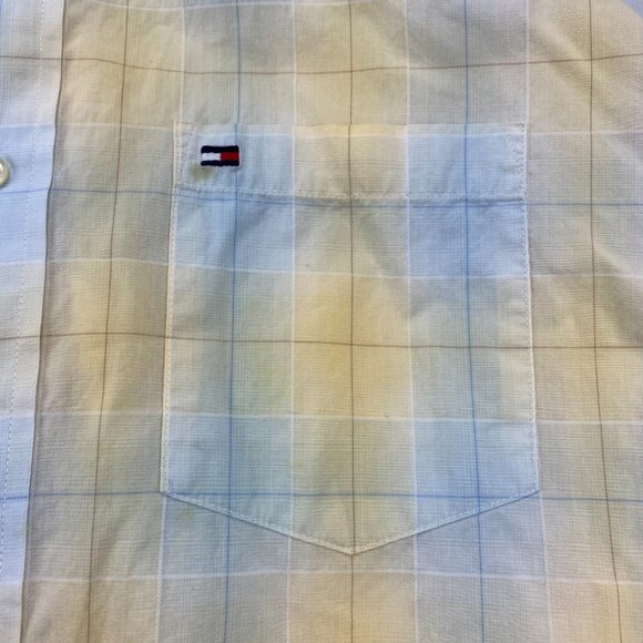 Tommy Hilfiger Shirt Men Medium M Yellow Blue Plaid Button Down DEFECT BUTTON - Picture 3 of 14